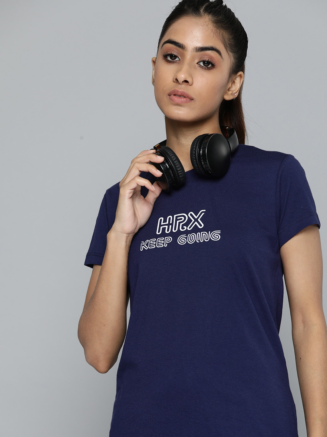 

HRX by Hrithik Roshan Brand Logo Printed T-shirt, Navy blue