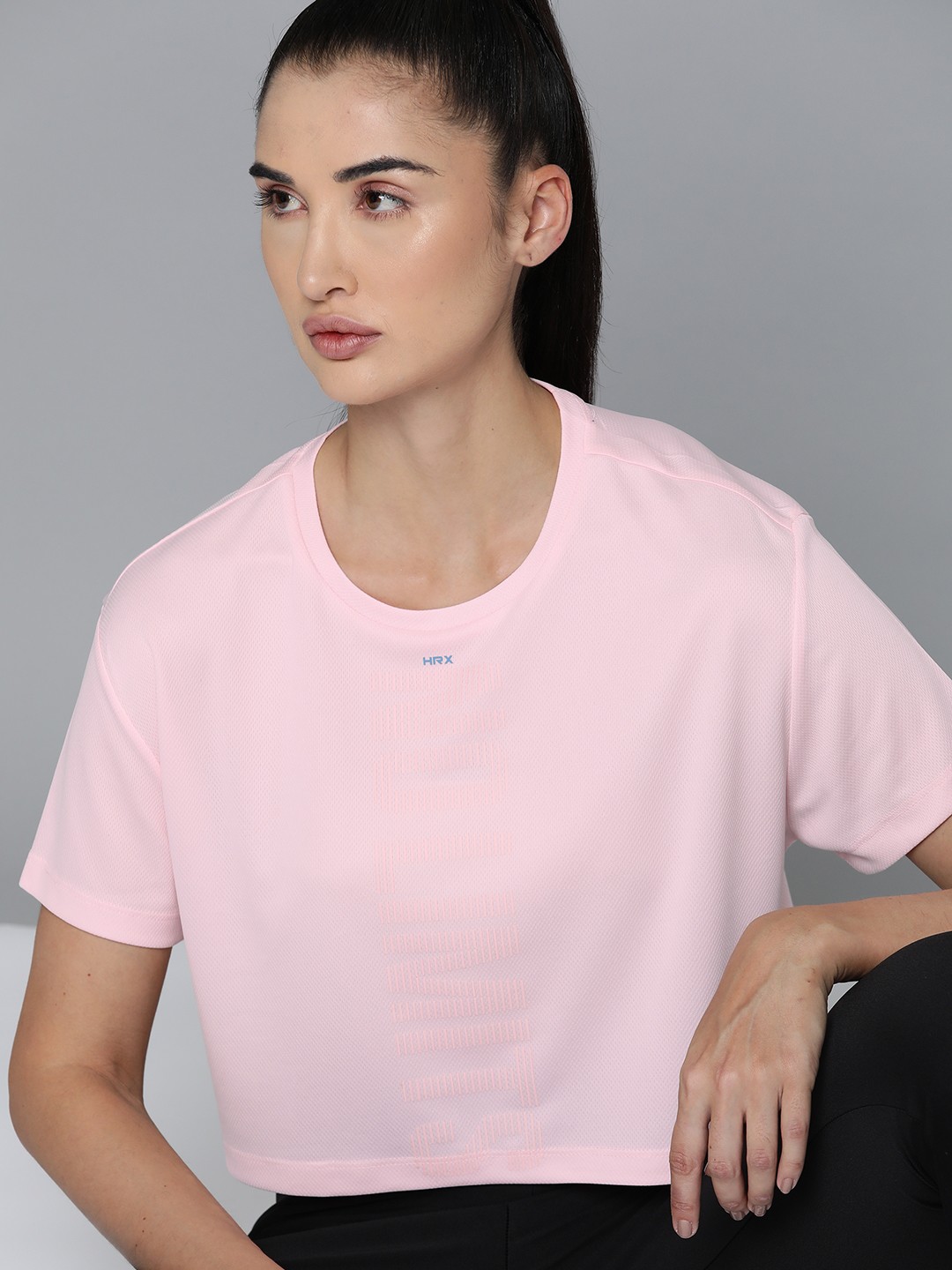 

HRX by Hrithik Roshan Women Typography Printed Crop Rapid-Dry Training T-shirt, Pink