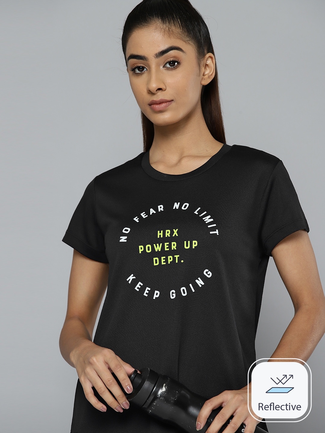 

HRX by Hrithik Roshan Women Brand Logo Printed Rapid-Dry Training T-shirt, Black