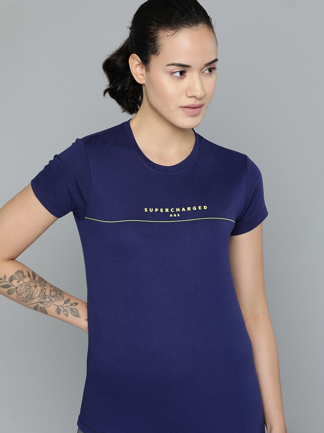 

HRX by Hrithik Roshan Women Typography Printed T-shirt, Navy blue