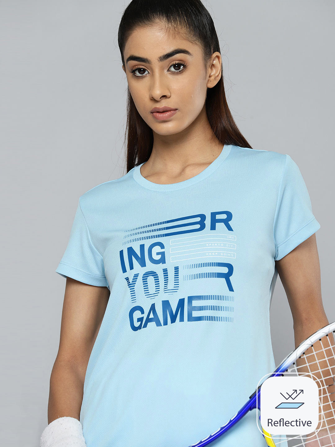 

HRX by Hrithik Roshan Women Typography Printed Rapid-Dry Badminton T-shirt, Blue