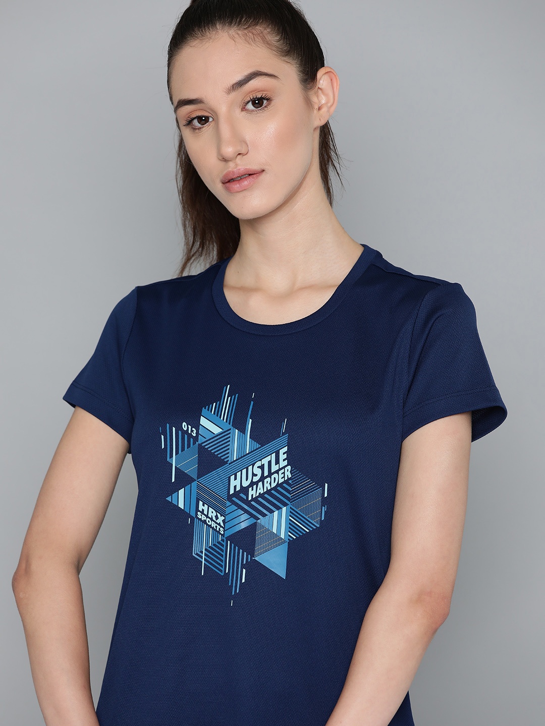

HRX by Hrithik Roshan Printed Rapid-Dry Sports T-shirt, Navy blue
