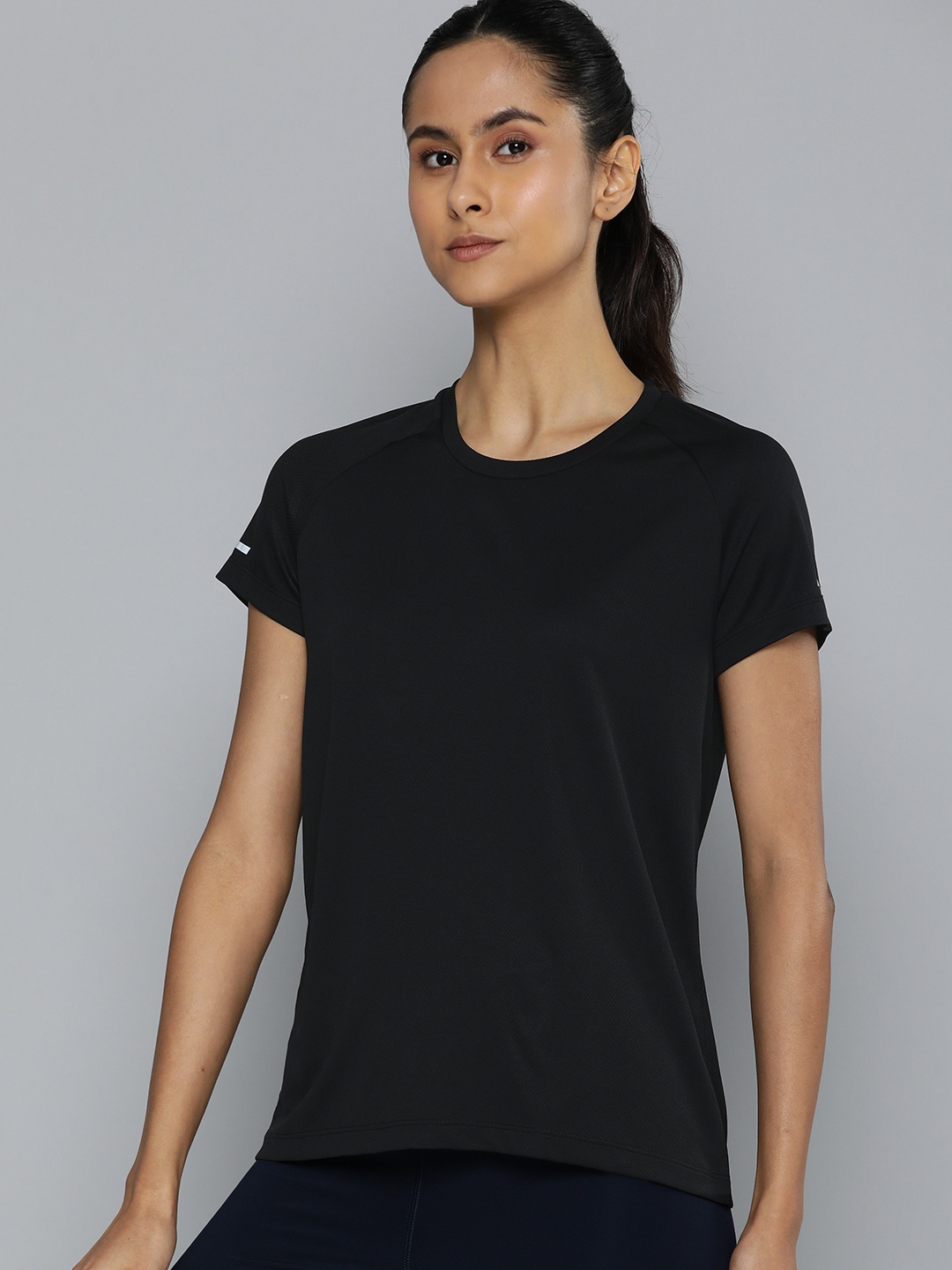 

HRX by Hrithik Roshan Round Neck Rapid-Dry Anti-Microbial Running T-shirt, Black