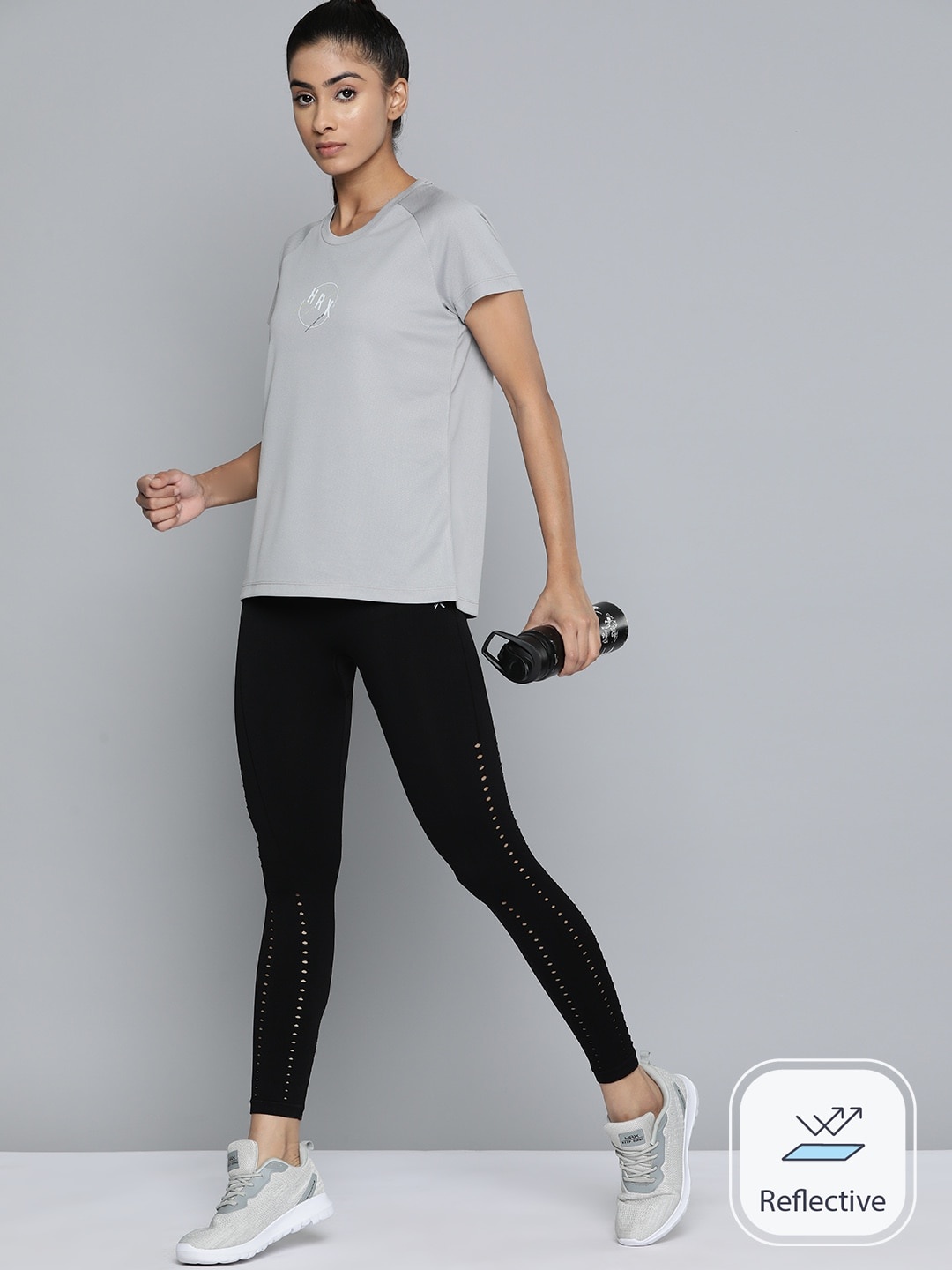 

HRX by Hrithik Roshan Brand Logo Printed Running Rapid-Dry T-shirt, Grey