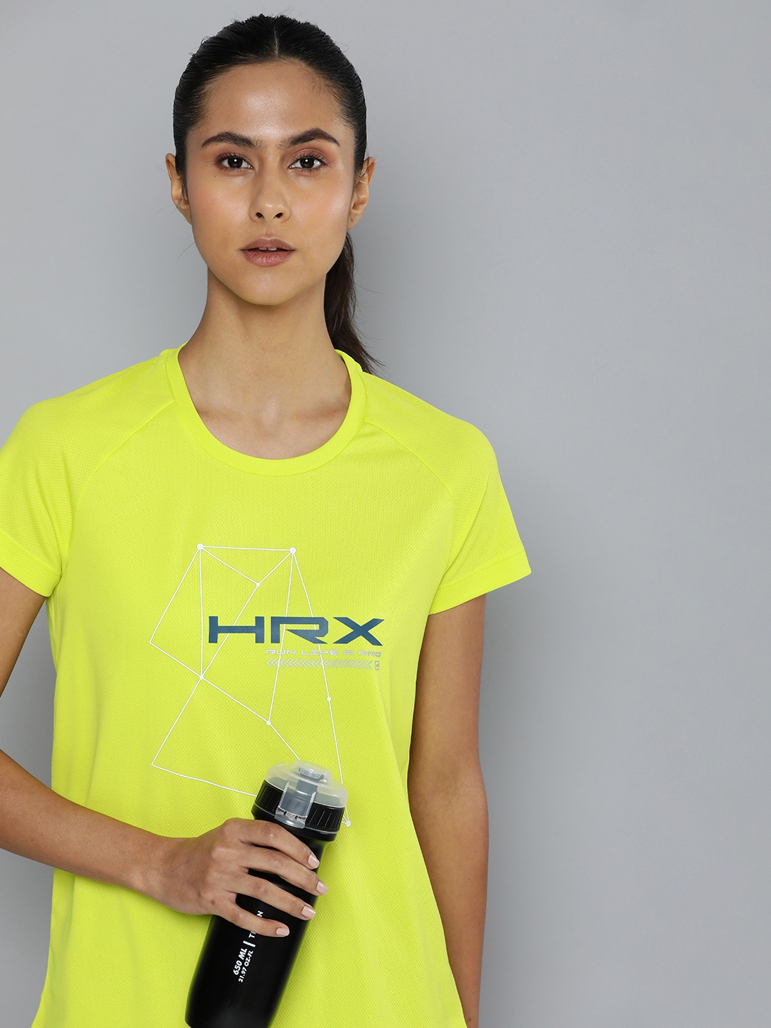 

HRX by Hrithik Roshan Round Neck Printed Rapid-Dry Anti-Microbial Running T-shirt, Fluorescent green