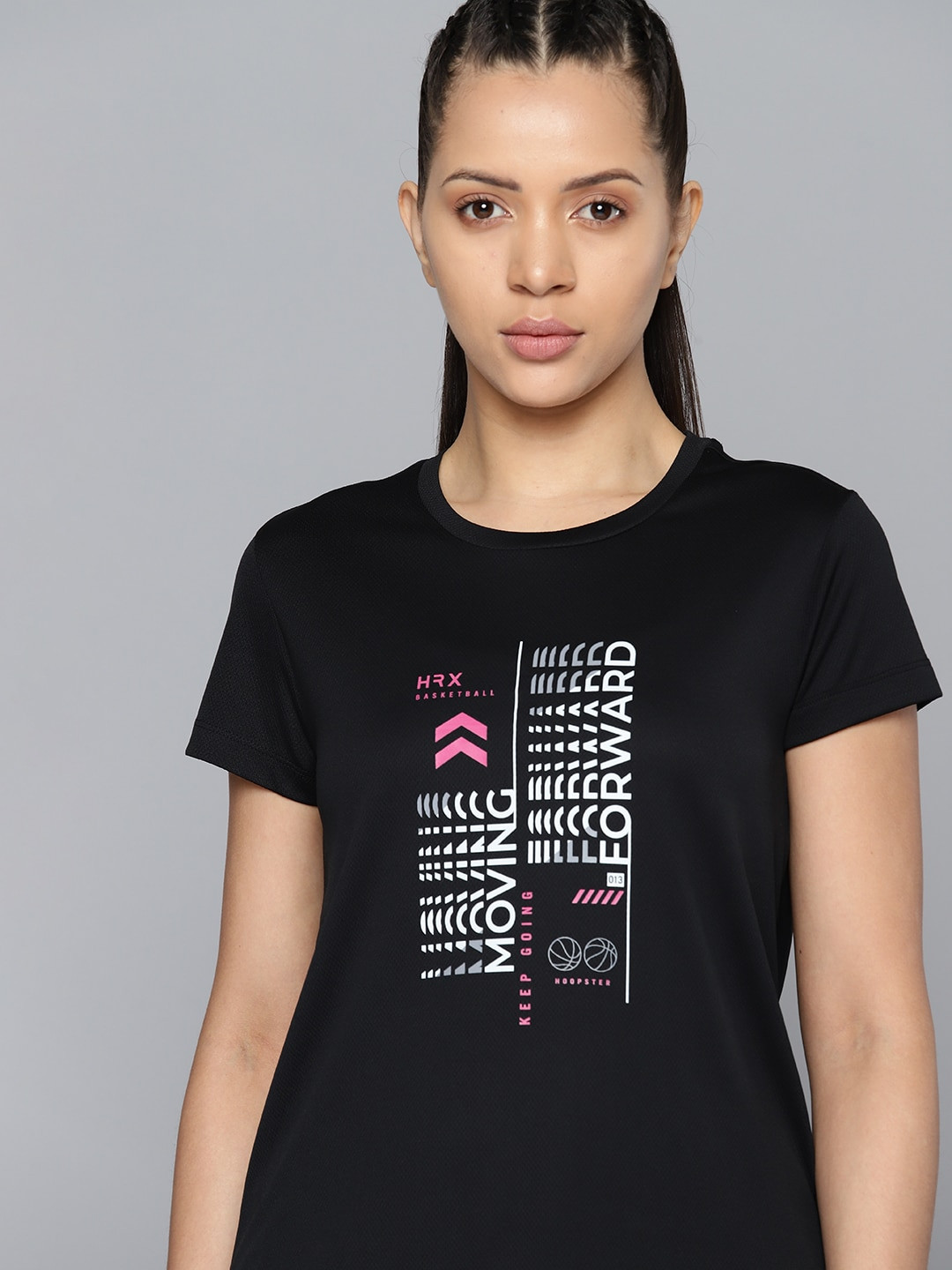 

HRX by Hrithik Roshan Typography Printed Rapid- Dry Antimicrobial Basketball T-shirt, Black