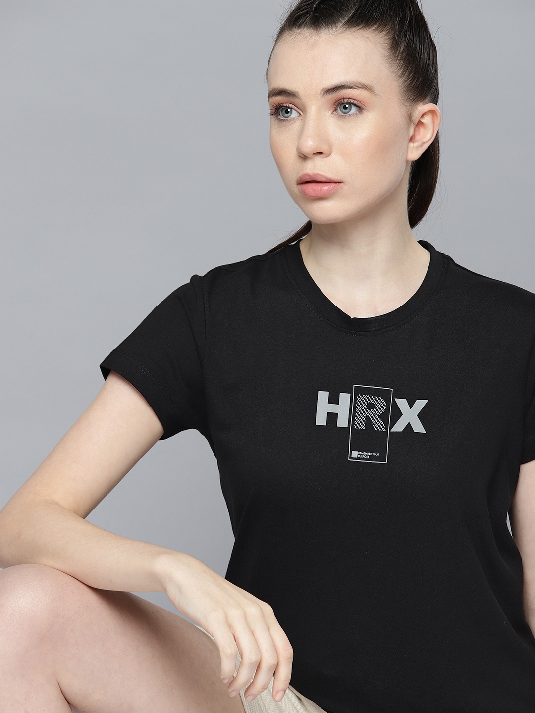

HRX by Hrithik Roshan Brand Logo Printed T-shirt, Black