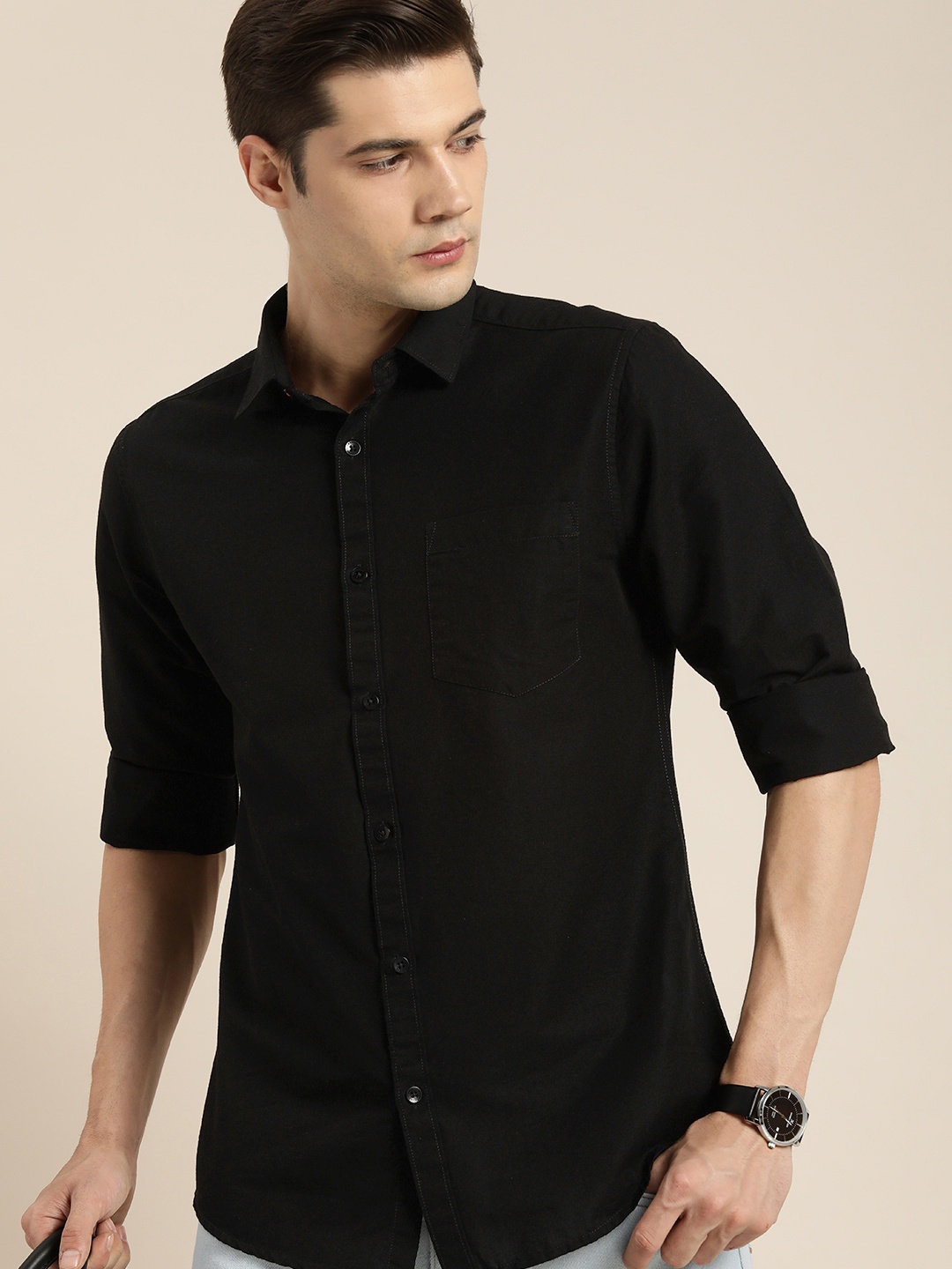 

INVICTUS Pure Cotton Slim Fit Casual Shirt, Black