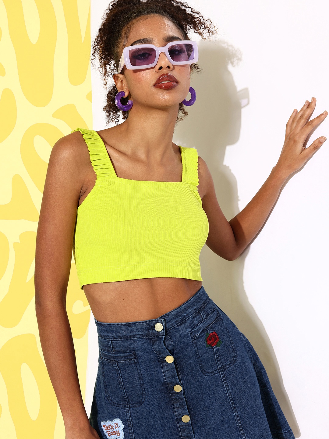 

ANVI Be Yourself Lime Green Fitted Crop Top