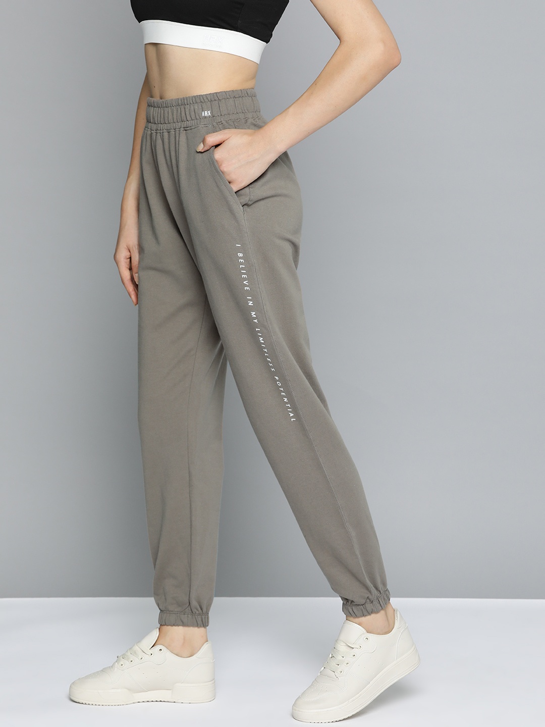 

HRX by Hrithik Roshan Women Pure Cotton Antimicrobial Yoga Joggers, Taupe