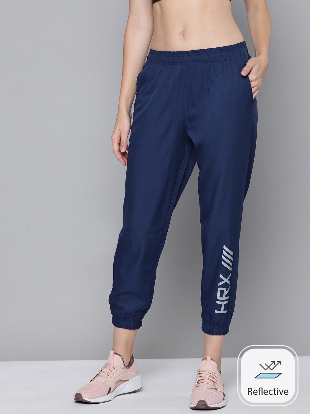 

HRX by Hrithik Roshan Women Brand Logo Print Rapid-Dry Cropped Running Joggers, Navy blue