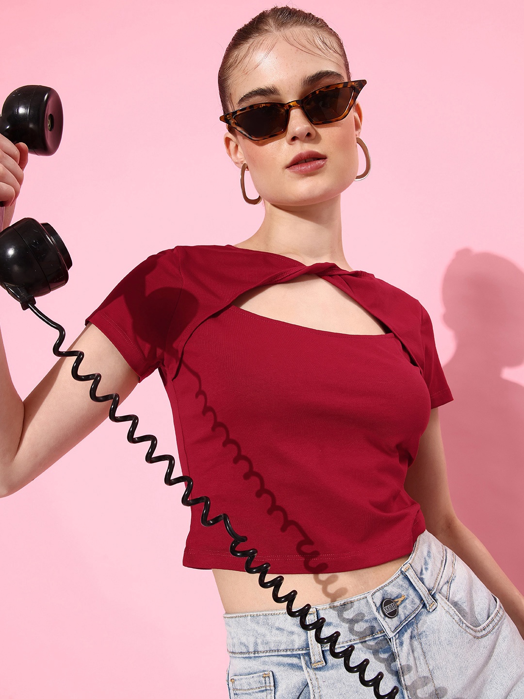 

HERE&NOW Cherry Red Cut Out Twisted 90's Hollaback Twisted Thoughts Crop Top