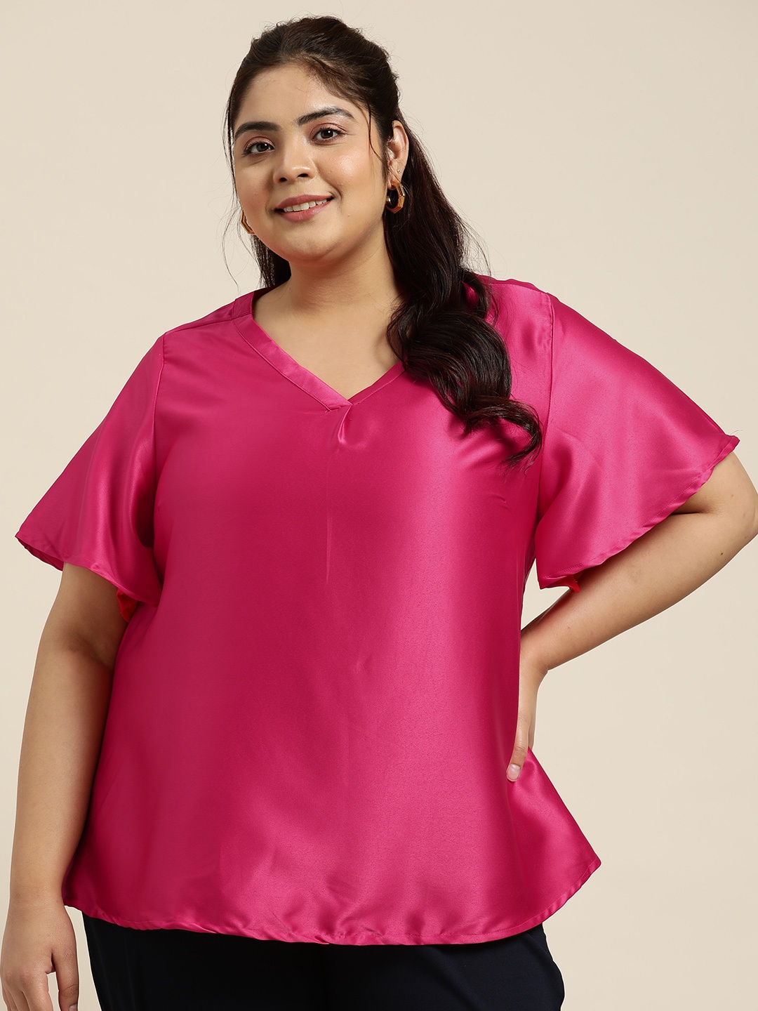 

Sztori Plus Size Satin Top, Fuchsia