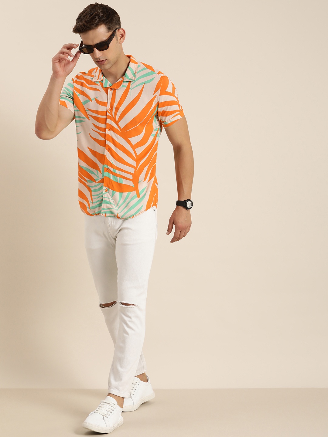 

Moda Rapido Slim Fit Tropical Printed Casual Shirt, Orange