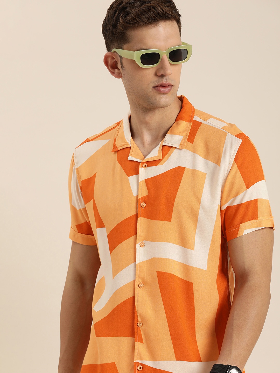 

Moda Rapido Slim Fit Abstract Printed Casual Shirt, Orange