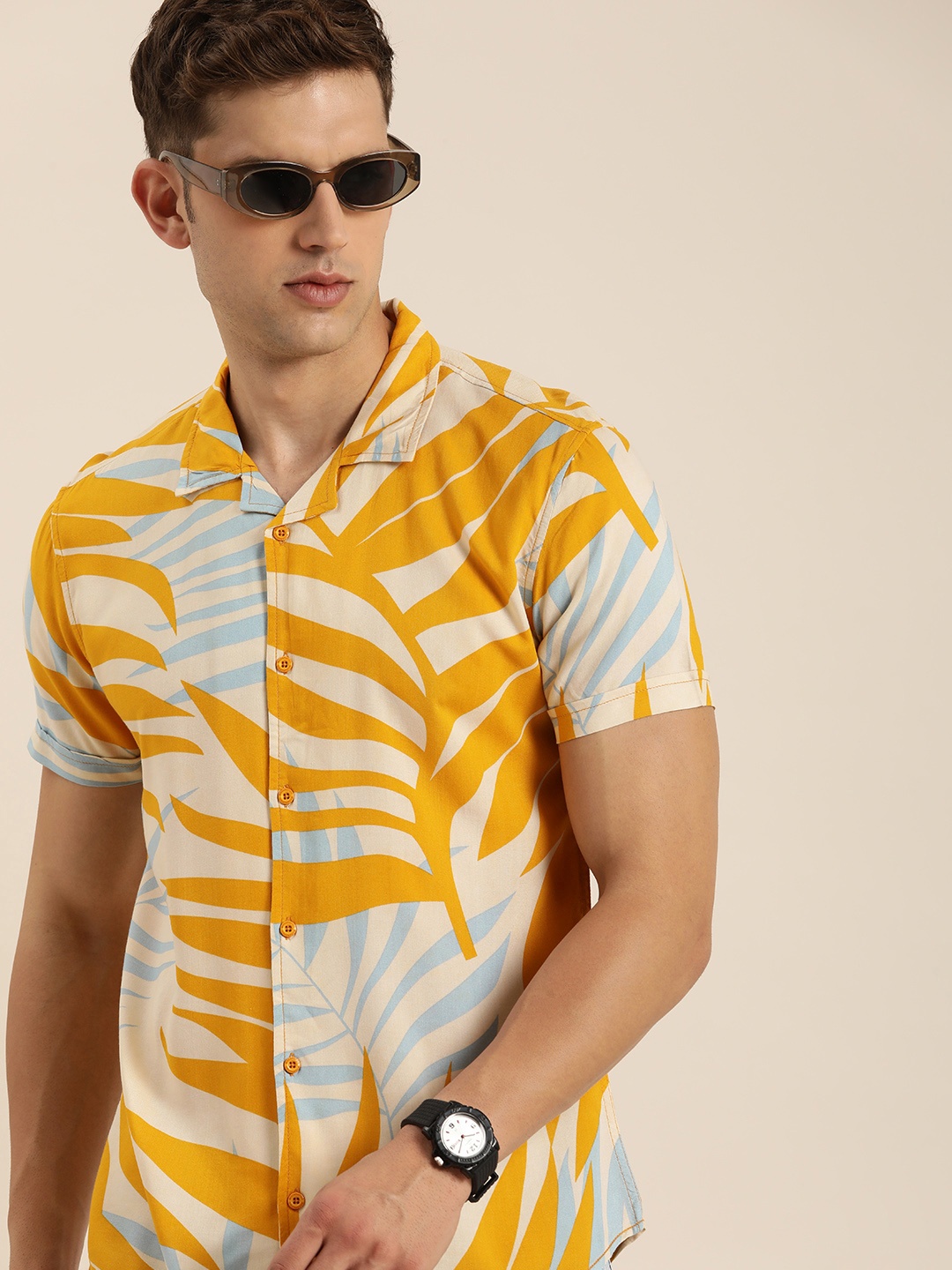 

Moda Rapido Slim Fit Tropical Printed Casual Shirt, Mustard