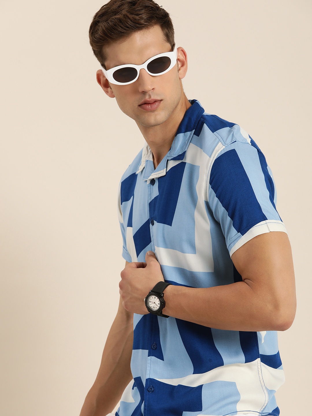 

Moda Rapido Slim Fit Abstract Printed Casual Shirt, Blue