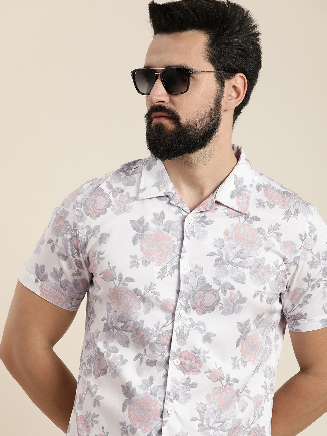 

Moda Rapido Men Slim Fit Floral Printed Casual Shirt, Grey