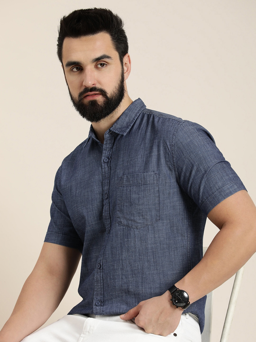 

Moda Rapido Solid Slim Fit Pure Cotton Casual Shirt, Blue