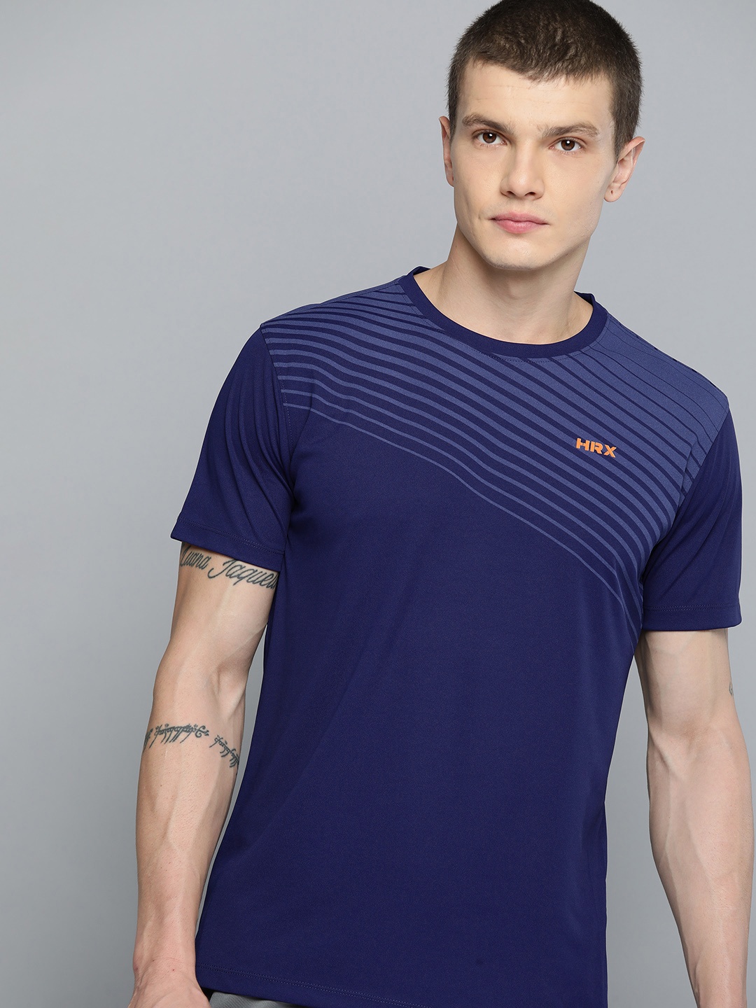 

HRX by Hrithik Roshan Striped Rapid-Dry Training T-shirt, Blue