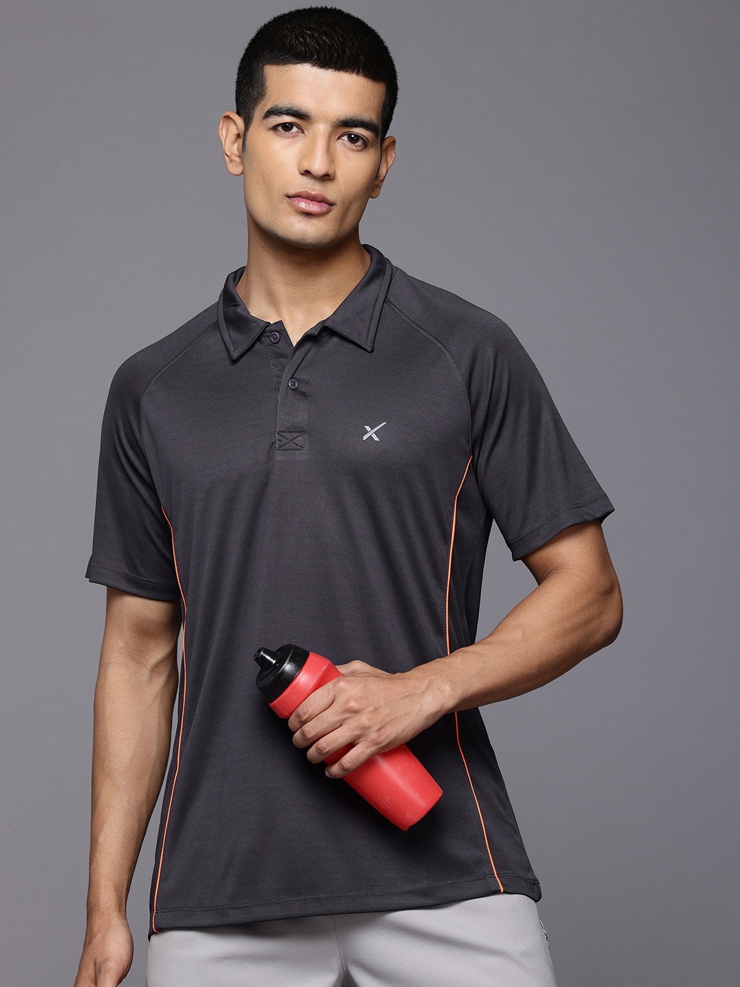 

HRX by Hrithik Roshan Men Polo Collar Rapid-Dry Training T-shirt, Charcoal