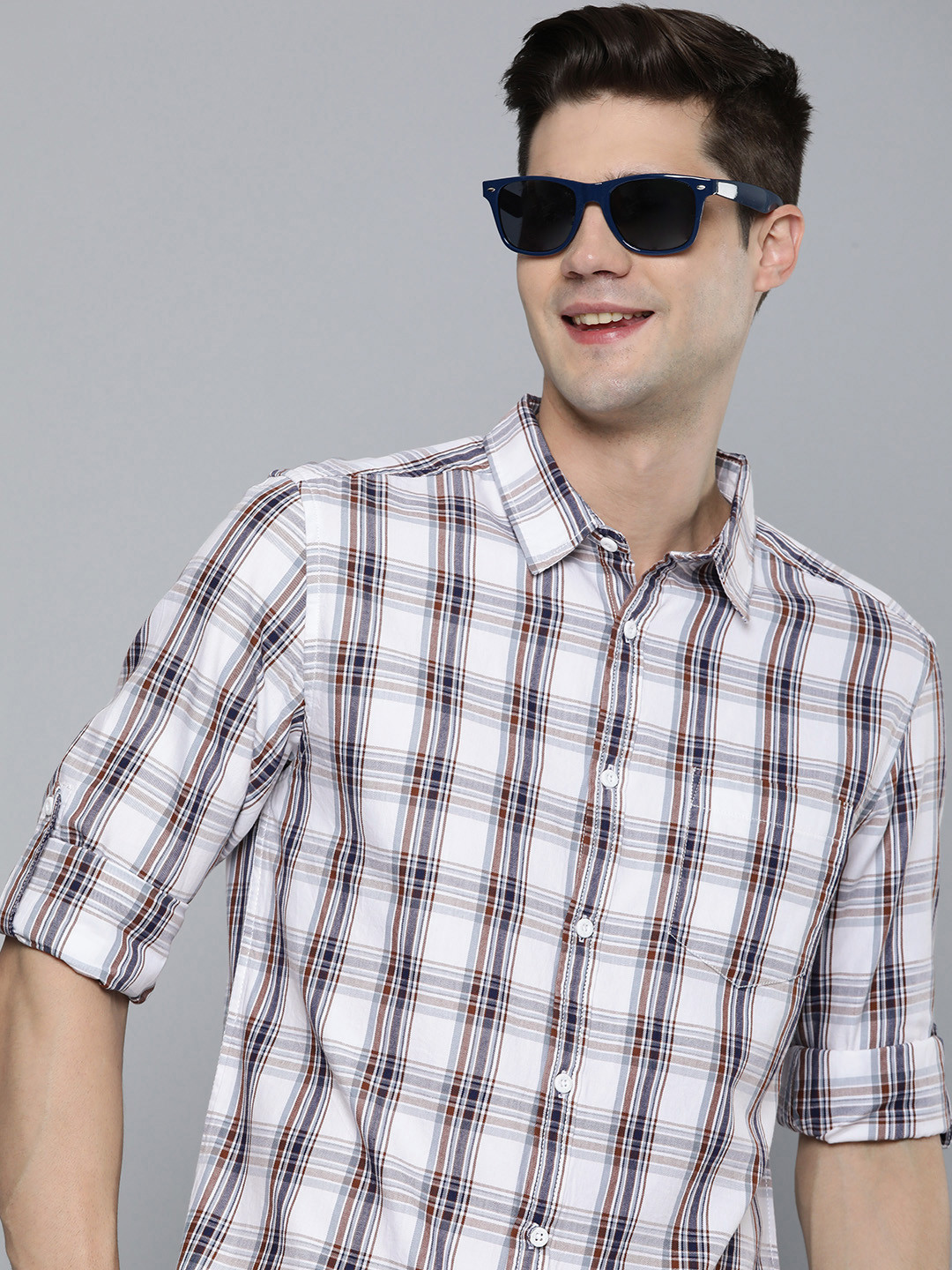 

HERE&NOW Pure Cotton Slim Fit Tartan Checked Casual Shirt, White
