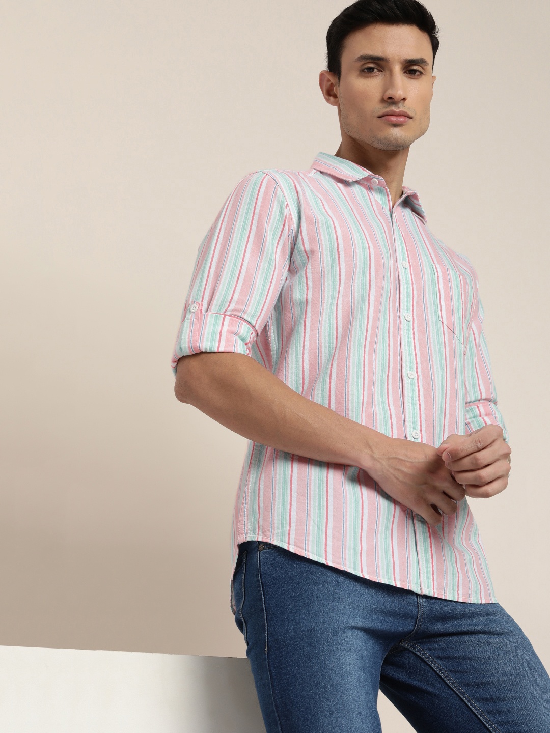 

Moda Rapido Men Pure Cotton Slim Fit Candy Striped Casual Shirt, Multi