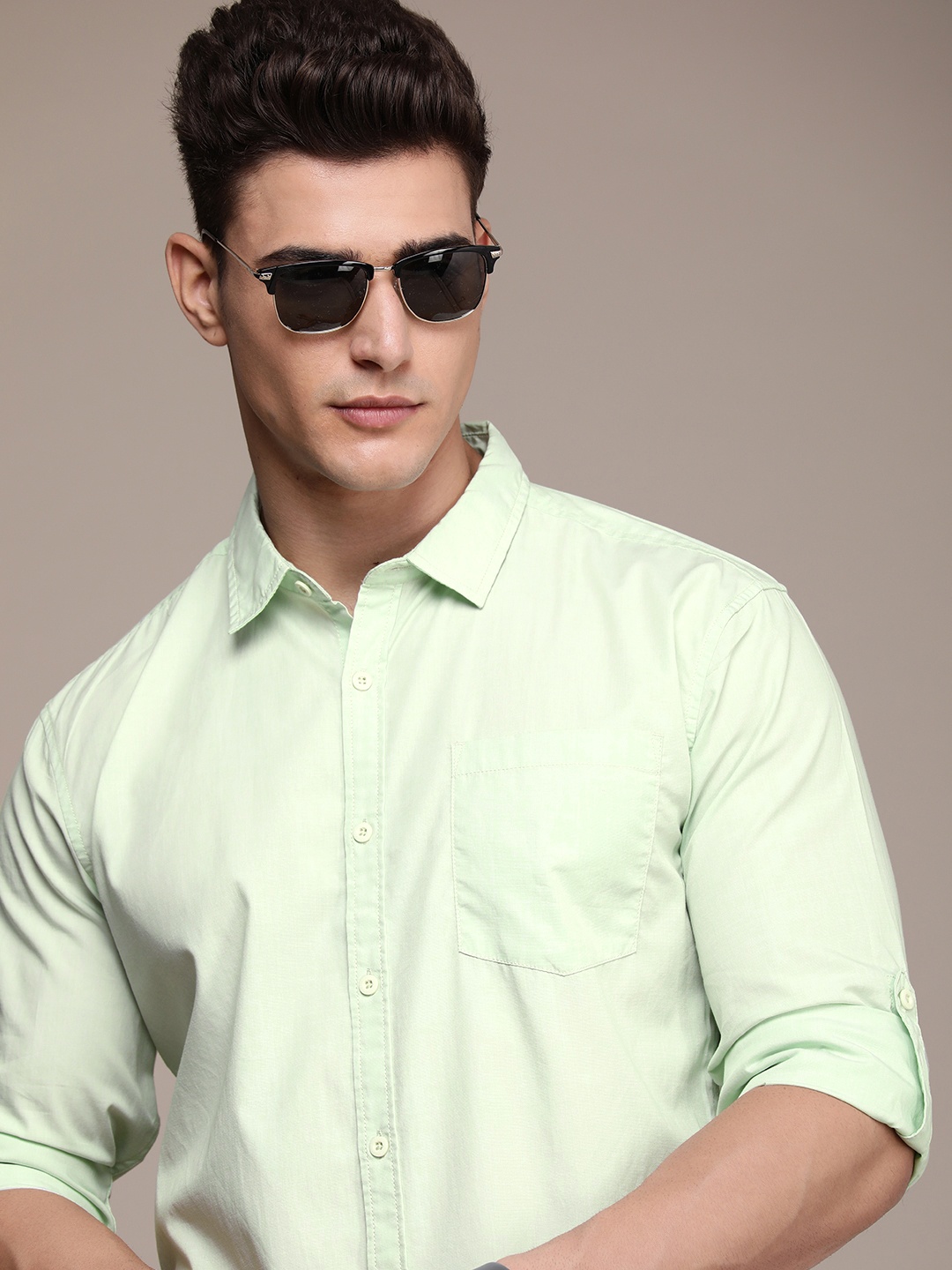 

Moda Rapido Pure Cotton Slim Fit Casual Shirt, Green