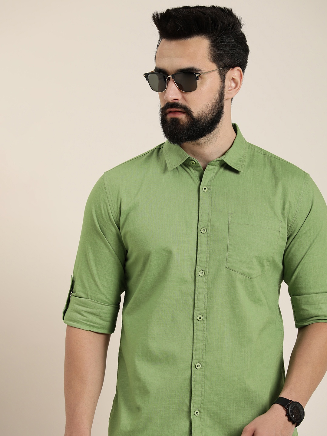 

Moda Rapido Solid Slim Fit Pure Cotton Casual Shirt, Green