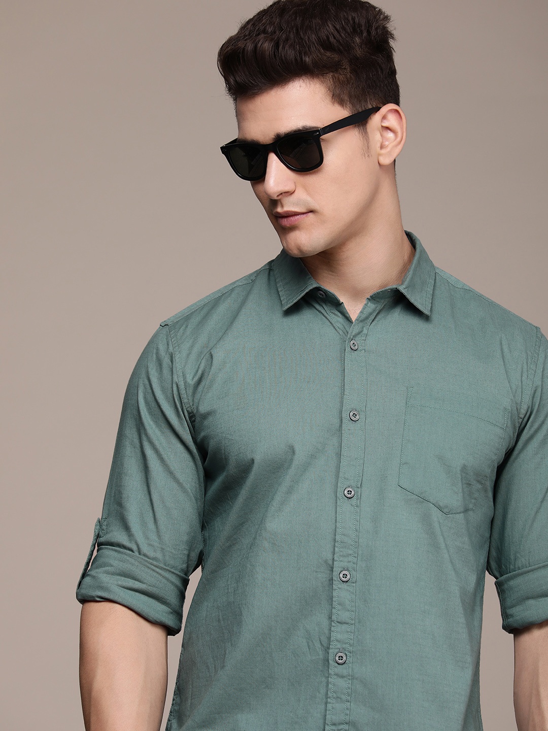 

Moda Rapido Pure Cotton Slim Fit Casual Shirt, Green