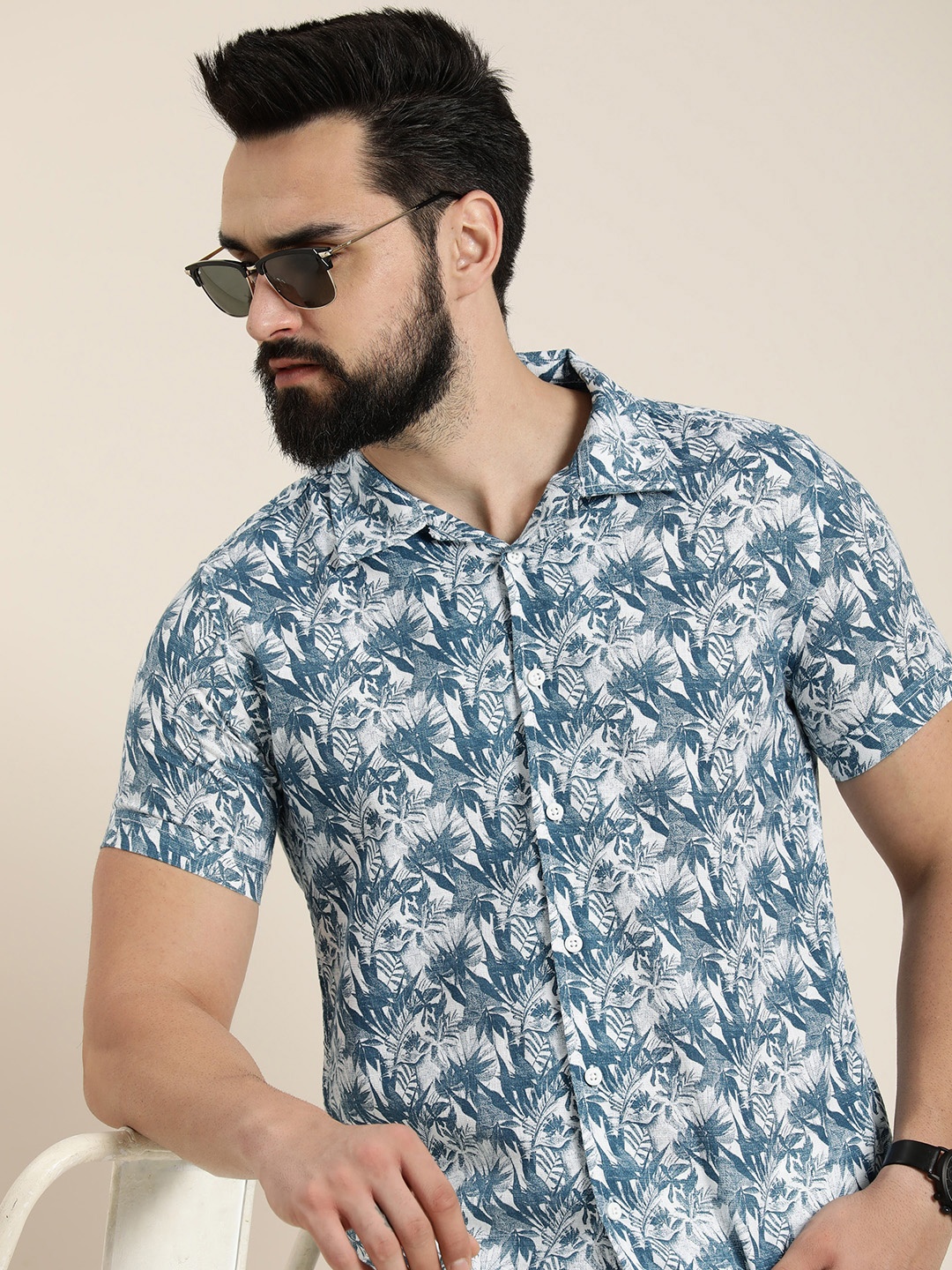 

Moda Rapido Men Pure Cotton Slim Fit Printed Casual Shirt, Blue