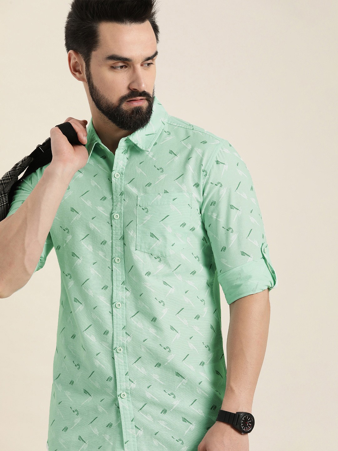 

Moda Rapido Men Pure Cotton Slim Fit Abstract Printed Casual Shirt, Green