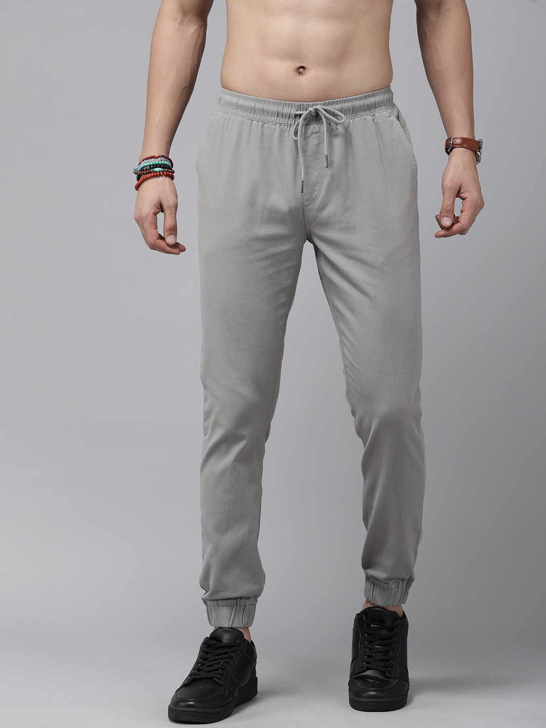 

The Roadster Life Co. Men Solid Mid-Rise Joggers Trousers, Grey