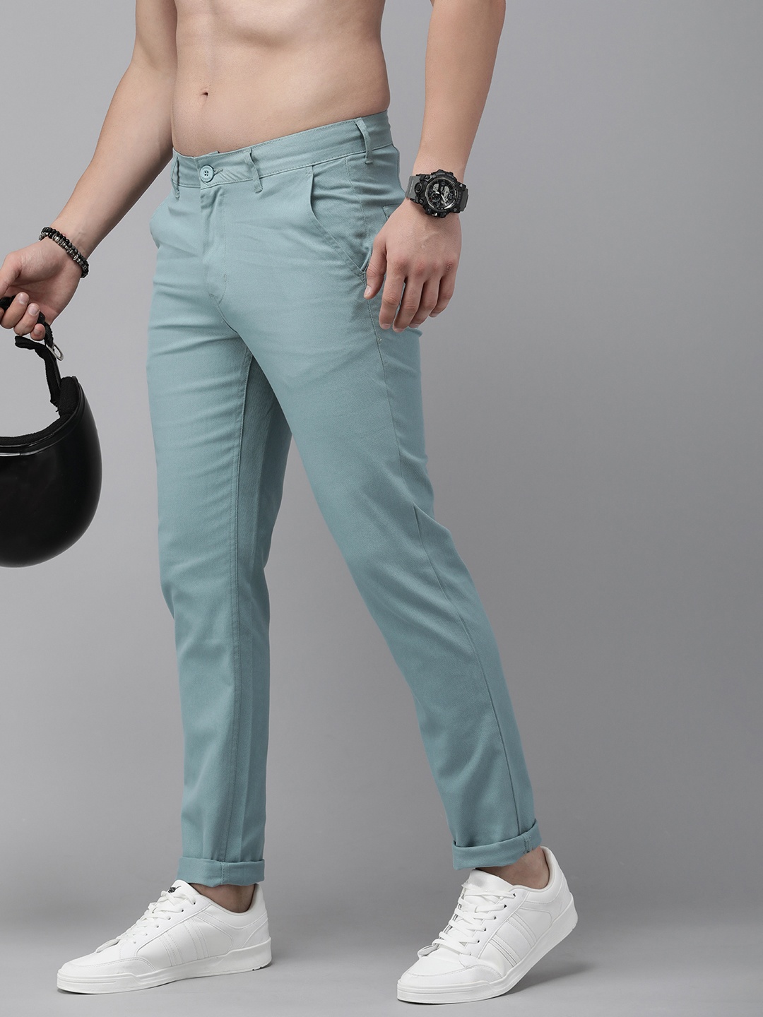 

The Roadster Life Co. Men Solid Mid-Rise Regular Trousers, Blue