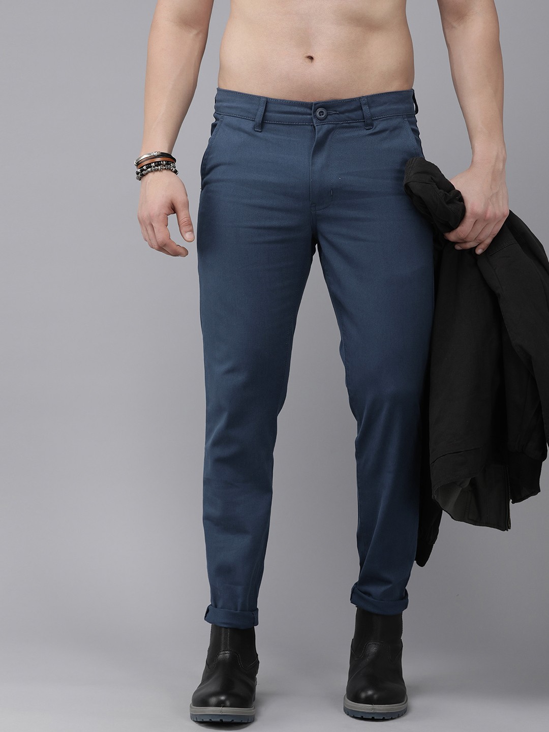 

The Roadster Life Co. Men Mid-Rise Chinos, Navy blue