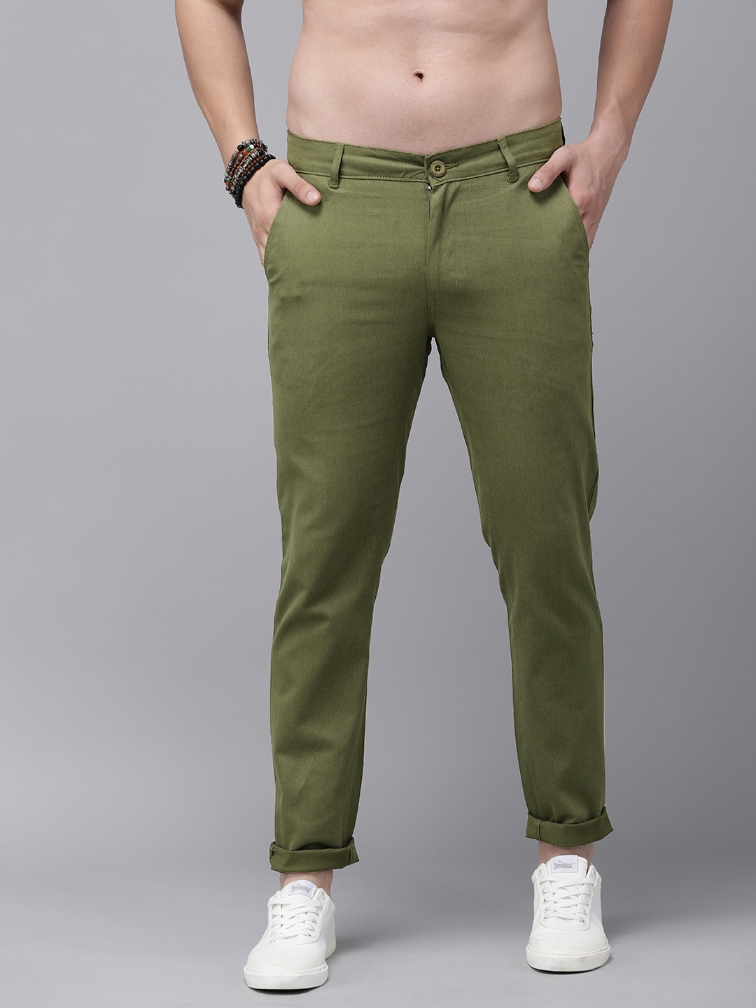

The Roadster Life Co. Men Solid Mid-Rise Chinos Trousers, Olive
