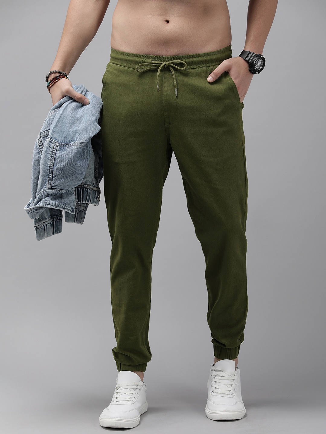 

The Roadster Life Co. Men Mid-Rise Joggers, Olive