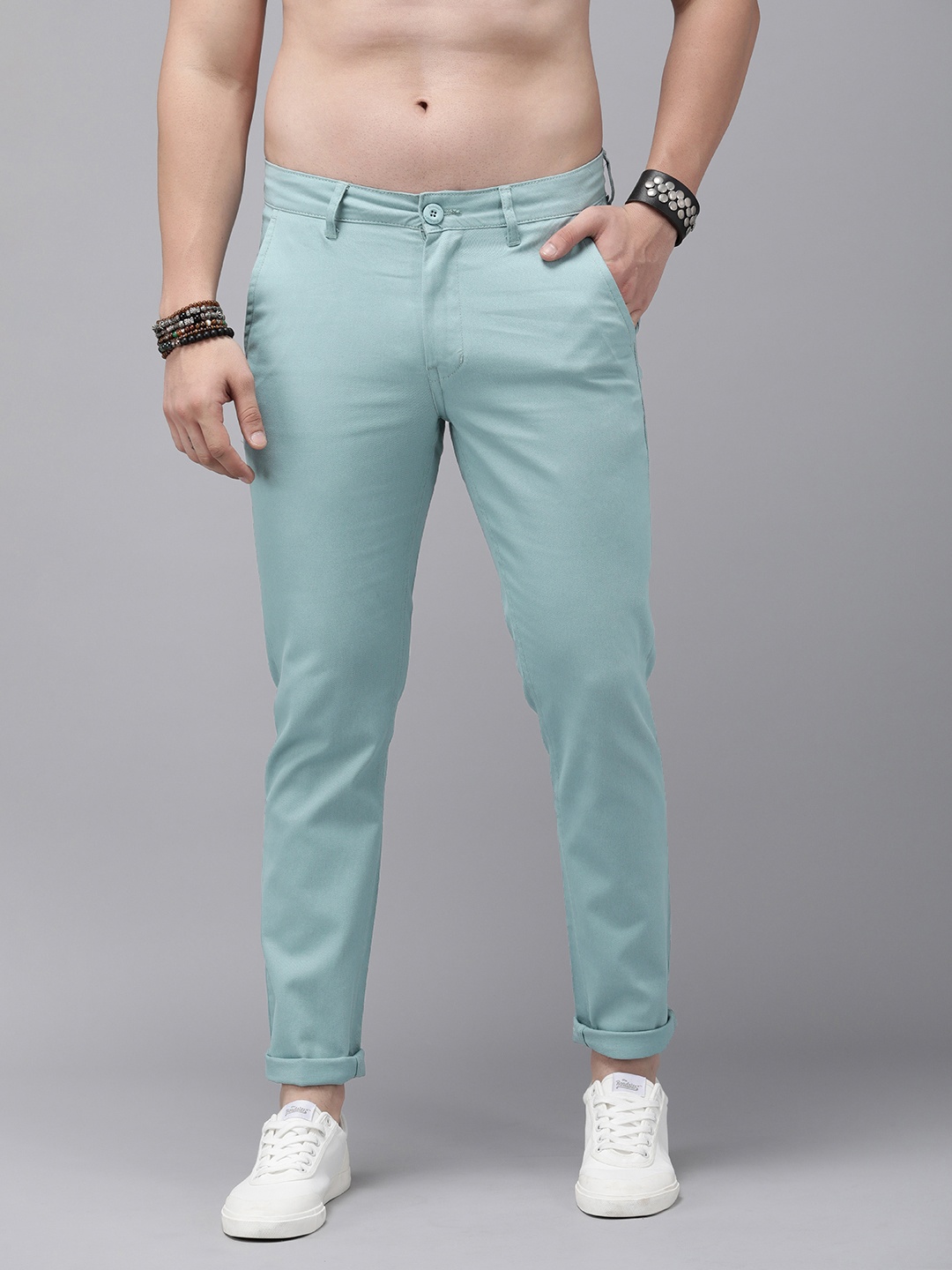 

The Roadster Life Co. Men Solid Mid-Rise Chinos Trousers, Blue