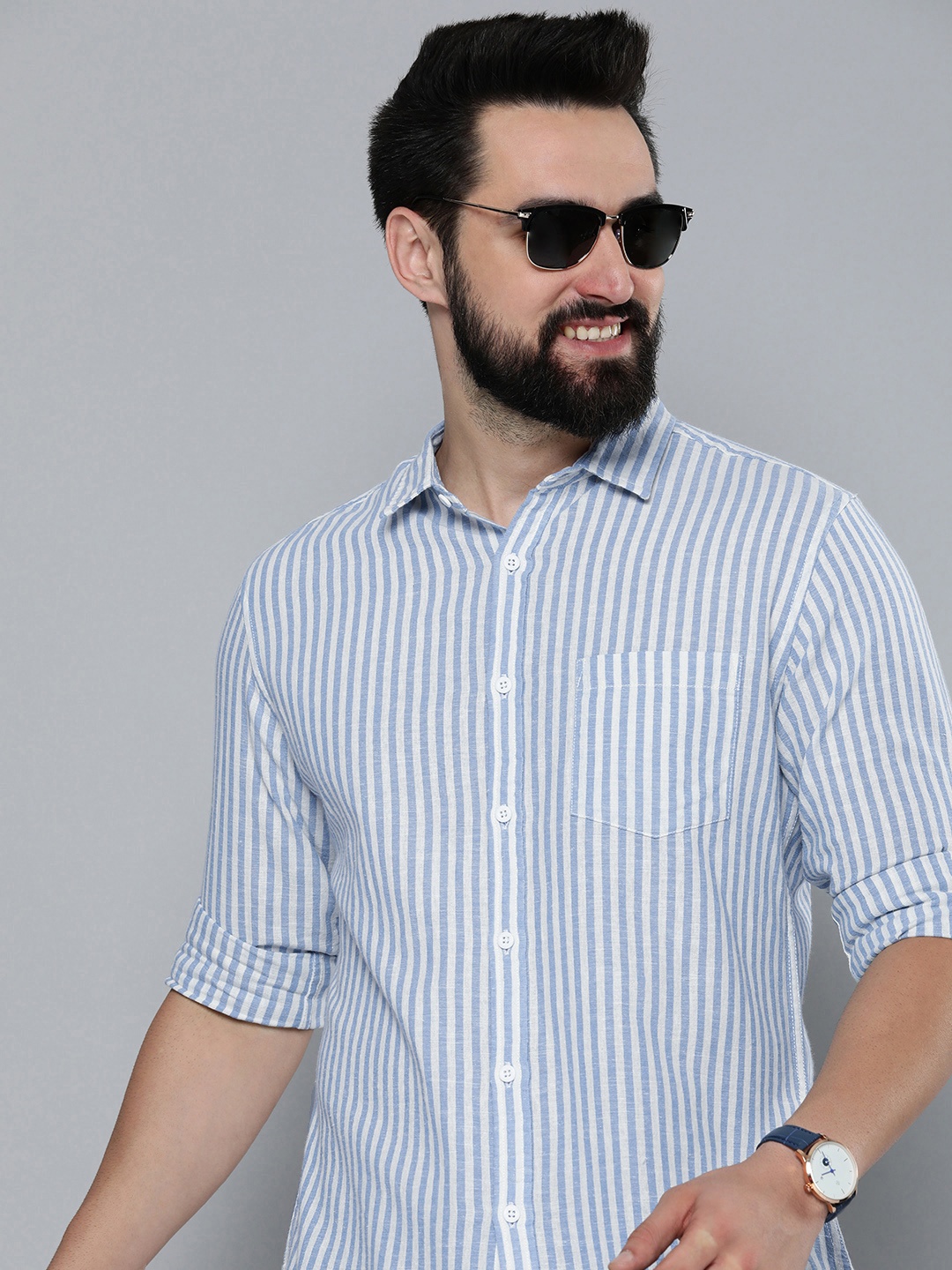 

HERE&NOW Slim Fit Striped Pure Cotton Casual Shirt, White