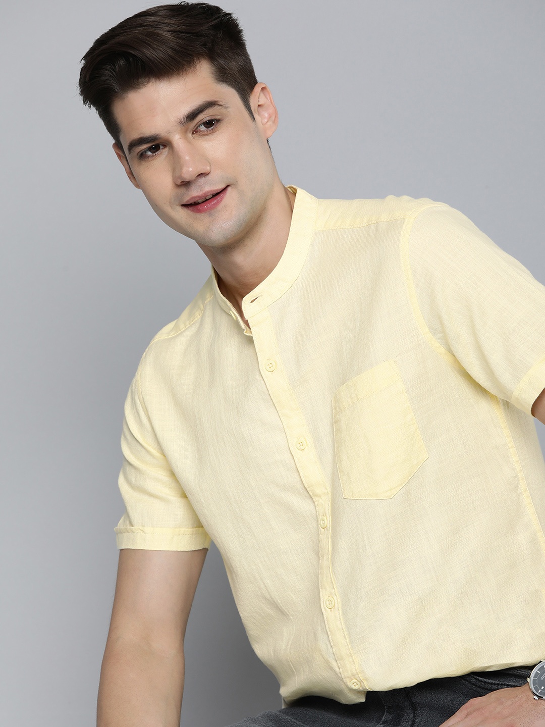 

HERE&NOW Pure Cotton Slim Fit Opaque Casual Shirt, Yellow
