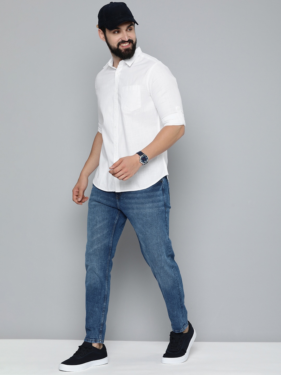 

HERE&NOW Men Pure Cotton Slim Fit Solid Casual Shirt, White