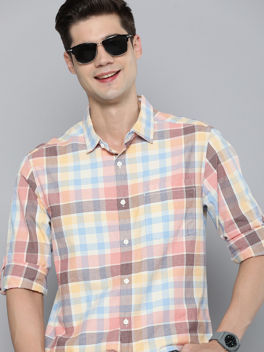 

HERE&NOW Pure Cotton Slim Fit Checked Casual Shirt, Multi
