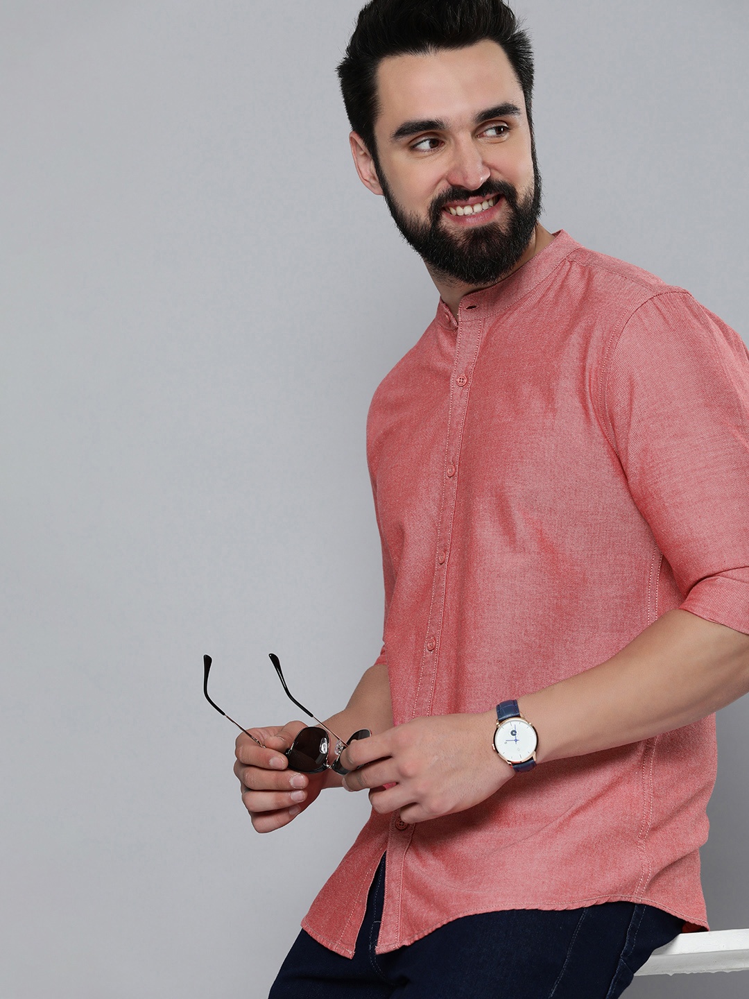 

HERE&NOW Solid Slim Fit Pure Cotton Casual Shirt, Pink