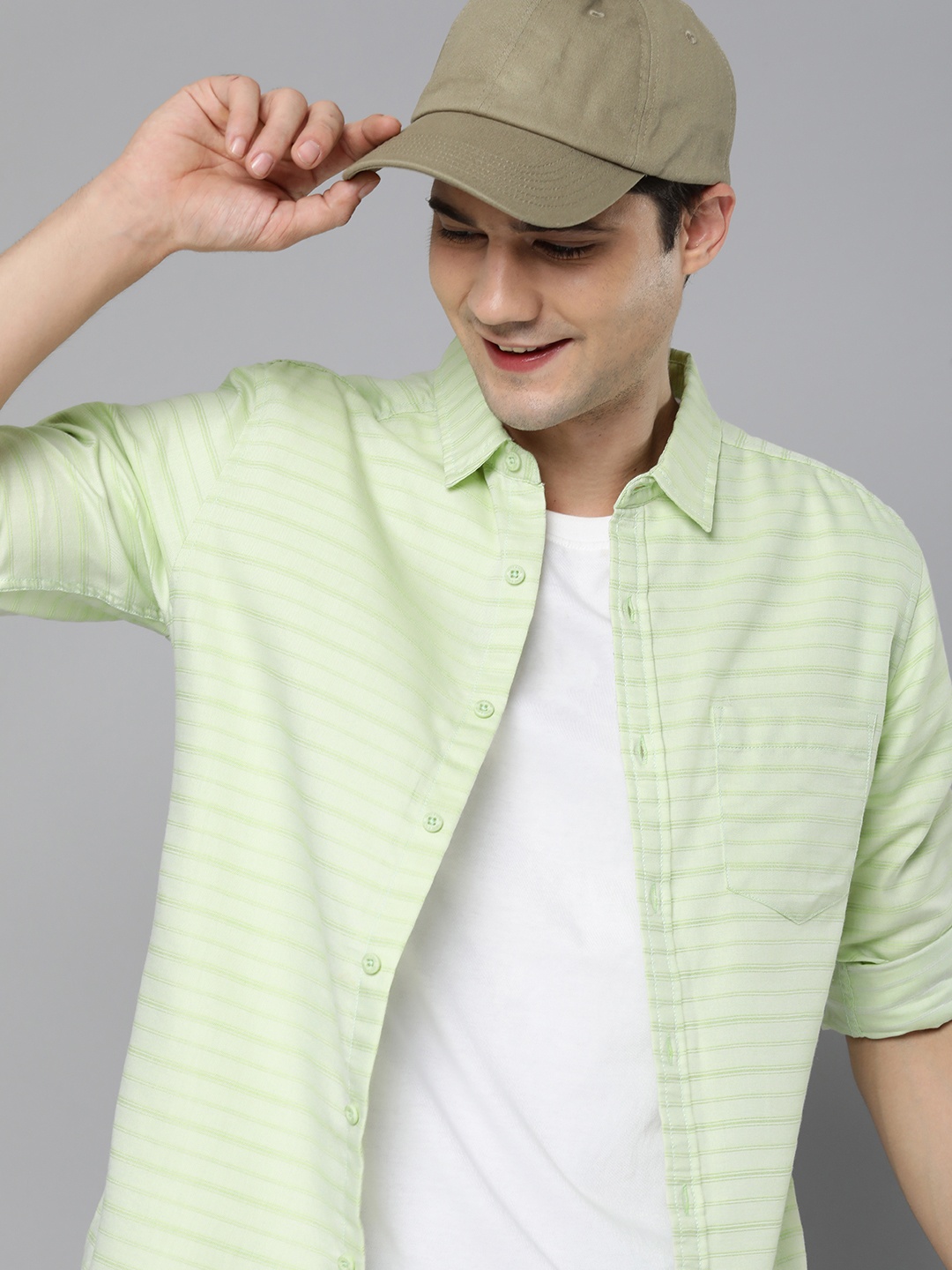 

HERE&NOW Slim Fit Striped Casual Shirt, Green