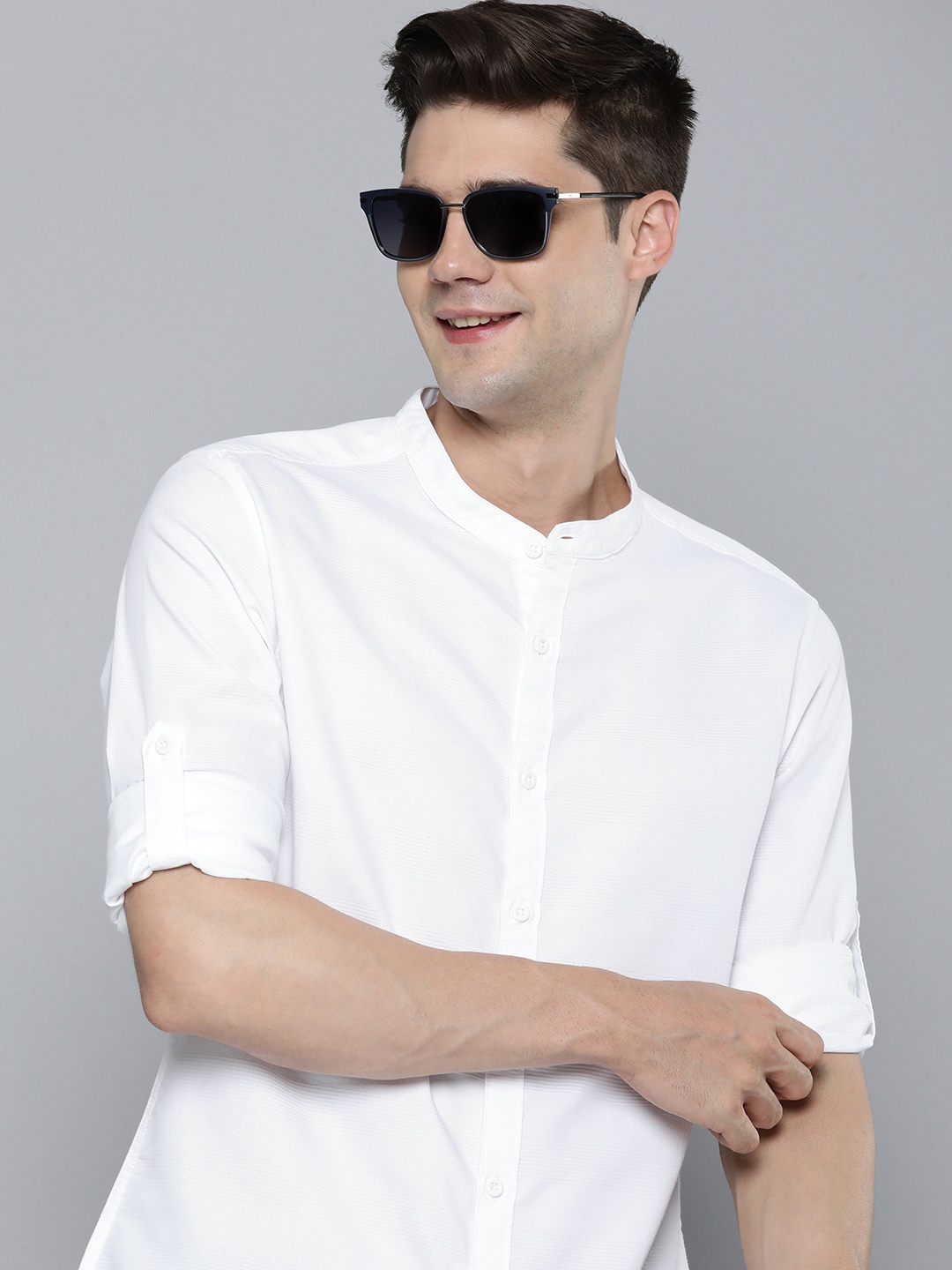 

HERE&NOW Pure Cotton Slim Fit Self Striped Casual Shirt, White