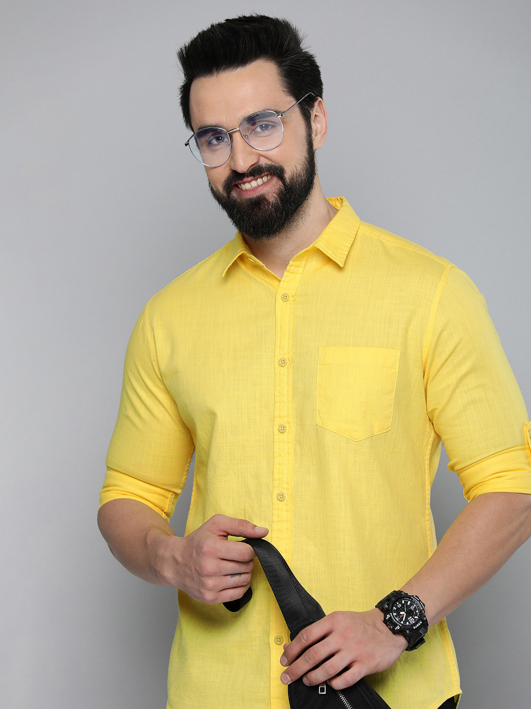 

HERE&NOW Spread Collar Slim Fit Pure Cotton Casual Shirt, Yellow
