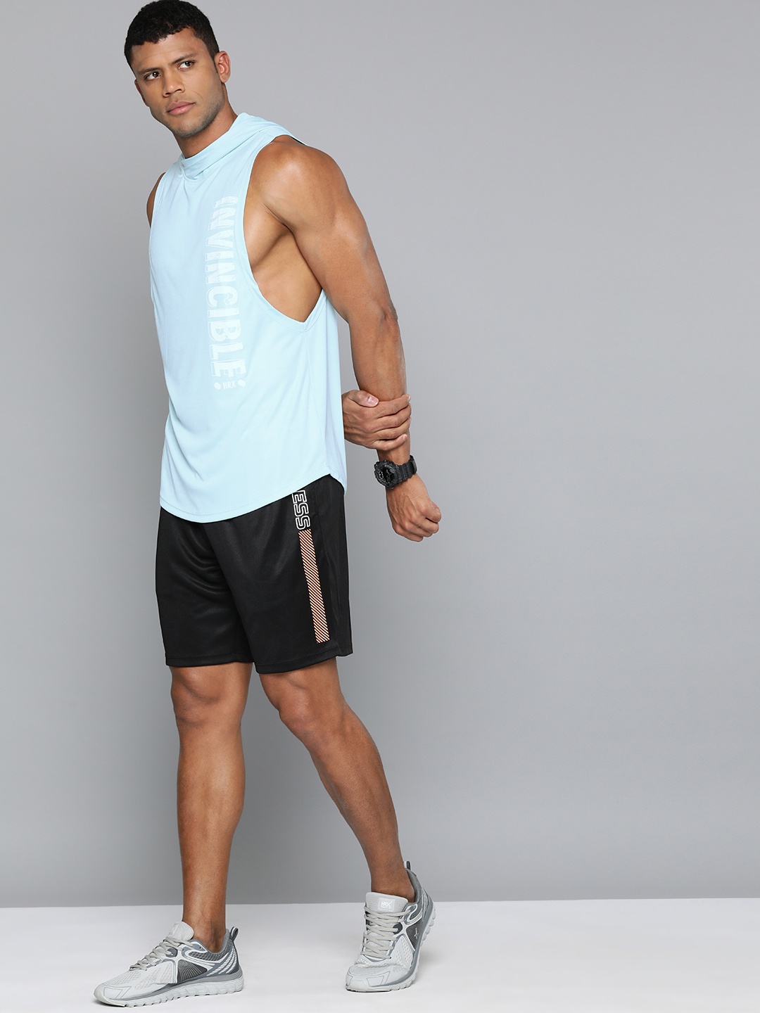 

HRX by Hrithik Roshan Men Printed Hooded Rapid-Dry Training T-shirt, Blue