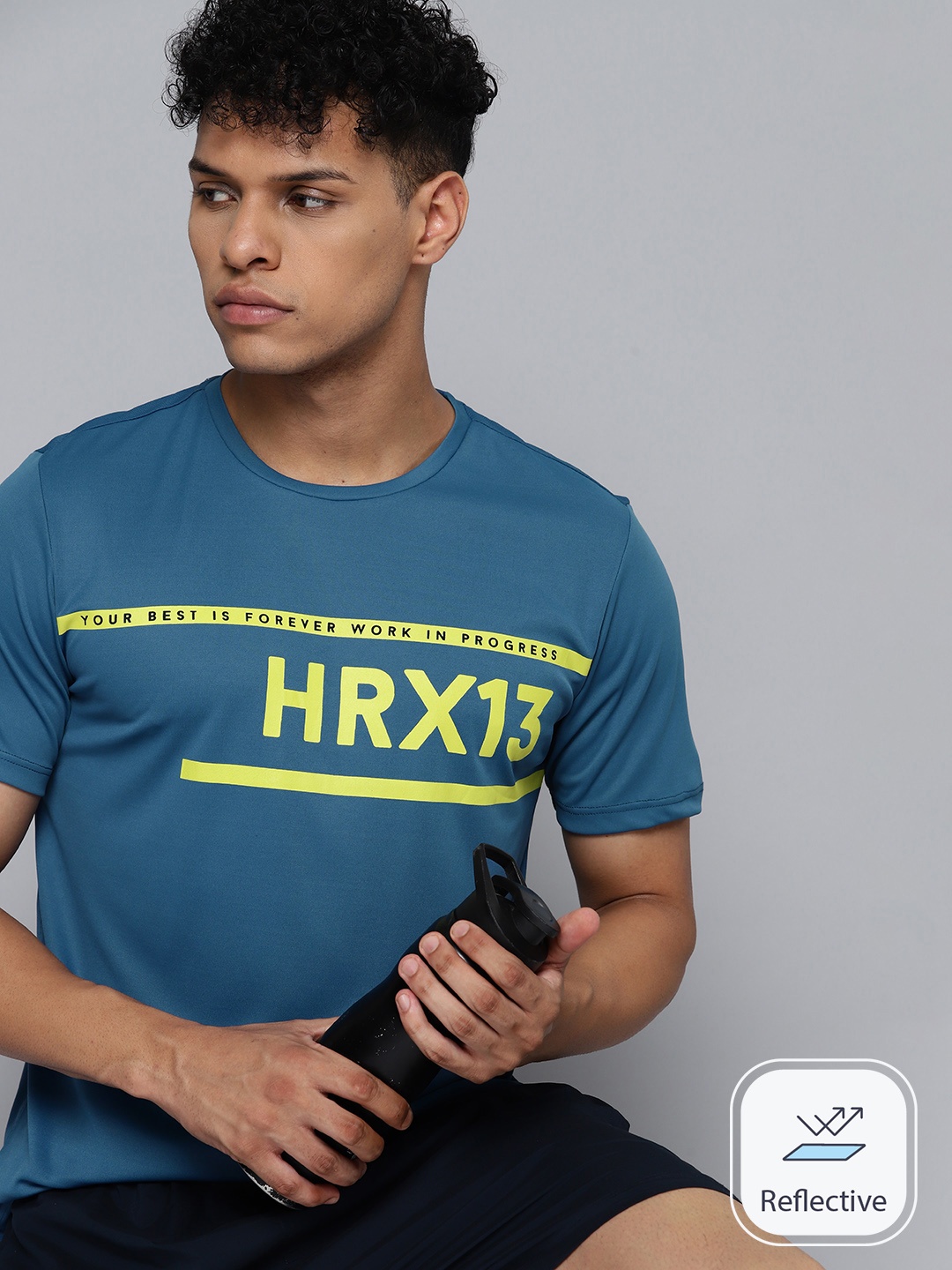 

HRX by Hrithik Roshan Men Rapid-Dry Brand Logo Printed Training T-shirt, Teal