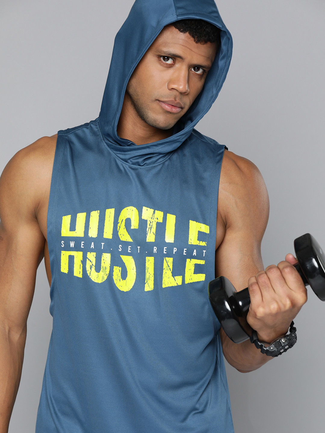 

HRX by Hrithik Roshan Men Printed Hooded Rapid-Dry Training T-shirt, Teal