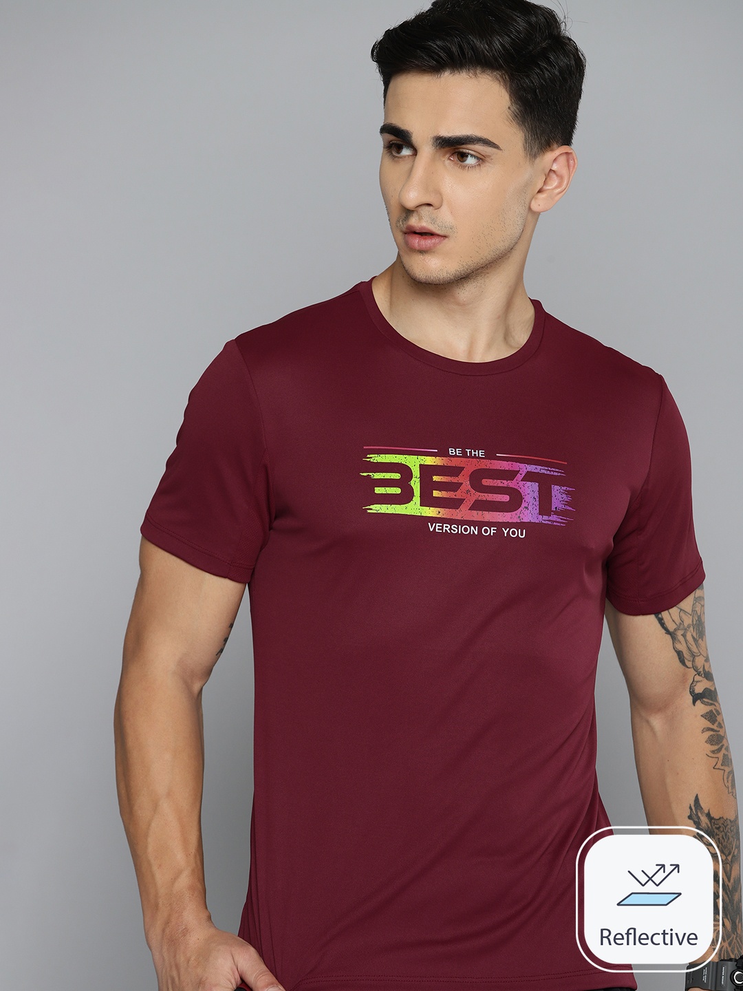

HRX by Hrithik Roshan Men Typography Printed Rapid-Dry Training T-shirt, Maroon